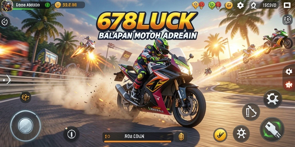 Screenshot gameplay menampilkan aksi balapan motor yang mendebarkan.