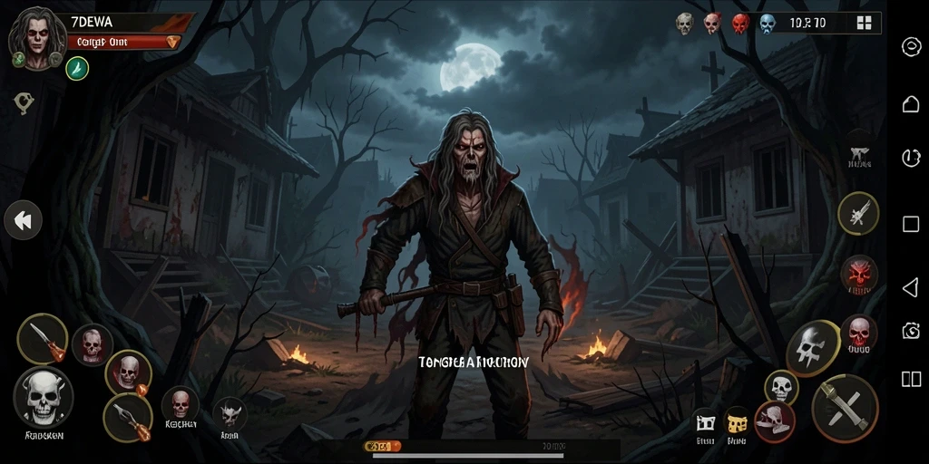 Screenshot gameplay 7DEWA menampilkan suasana horror yang mencekam.