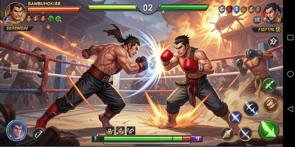 Gameplay seru dari BAMBUHOKI88 menampilkan pertarungan menegangkan.