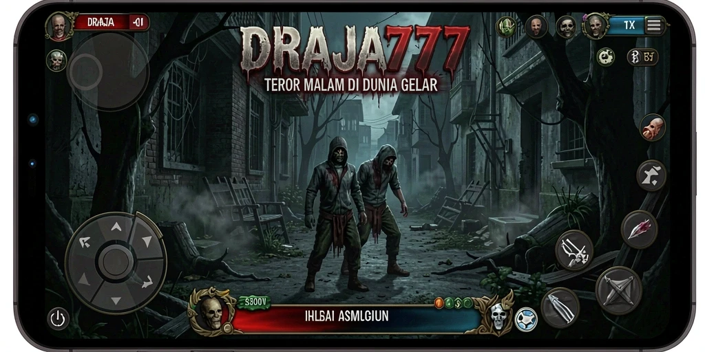 Screenshot menunjukkan karakter menjelajahi dunia gelap dan menakutkan DRAJA777.