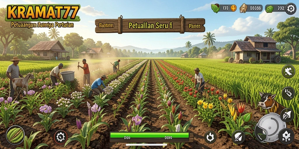 Screenshot gameplay KRAMAT77 menunjukkan keseruan bertani yang menarik.