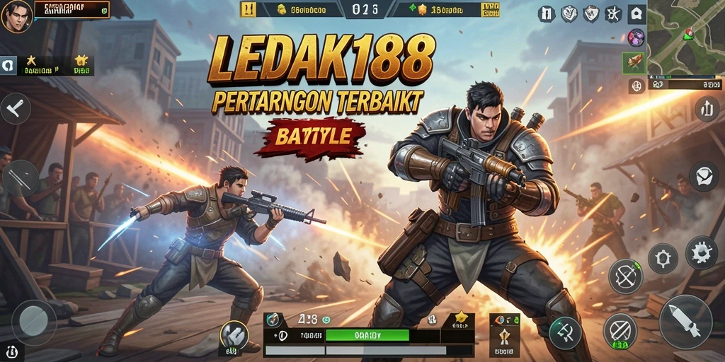 Tangkapan layar gameplay LEDAK188 memperlihatkan aksi pertarungan yang seru di arena Battle Royale.