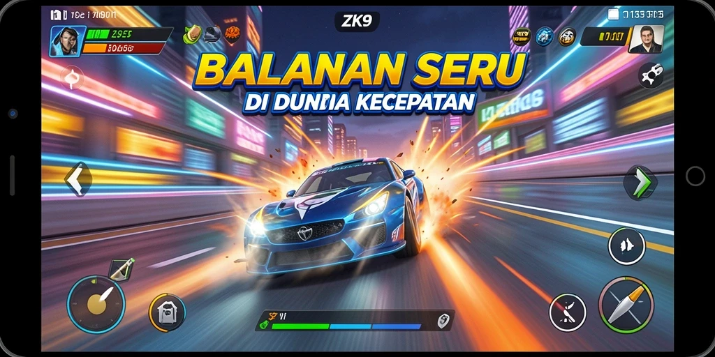 Tampilan menegangkan dari balapan di ZK9 dengan kendaraan berkecepatan tinggi.